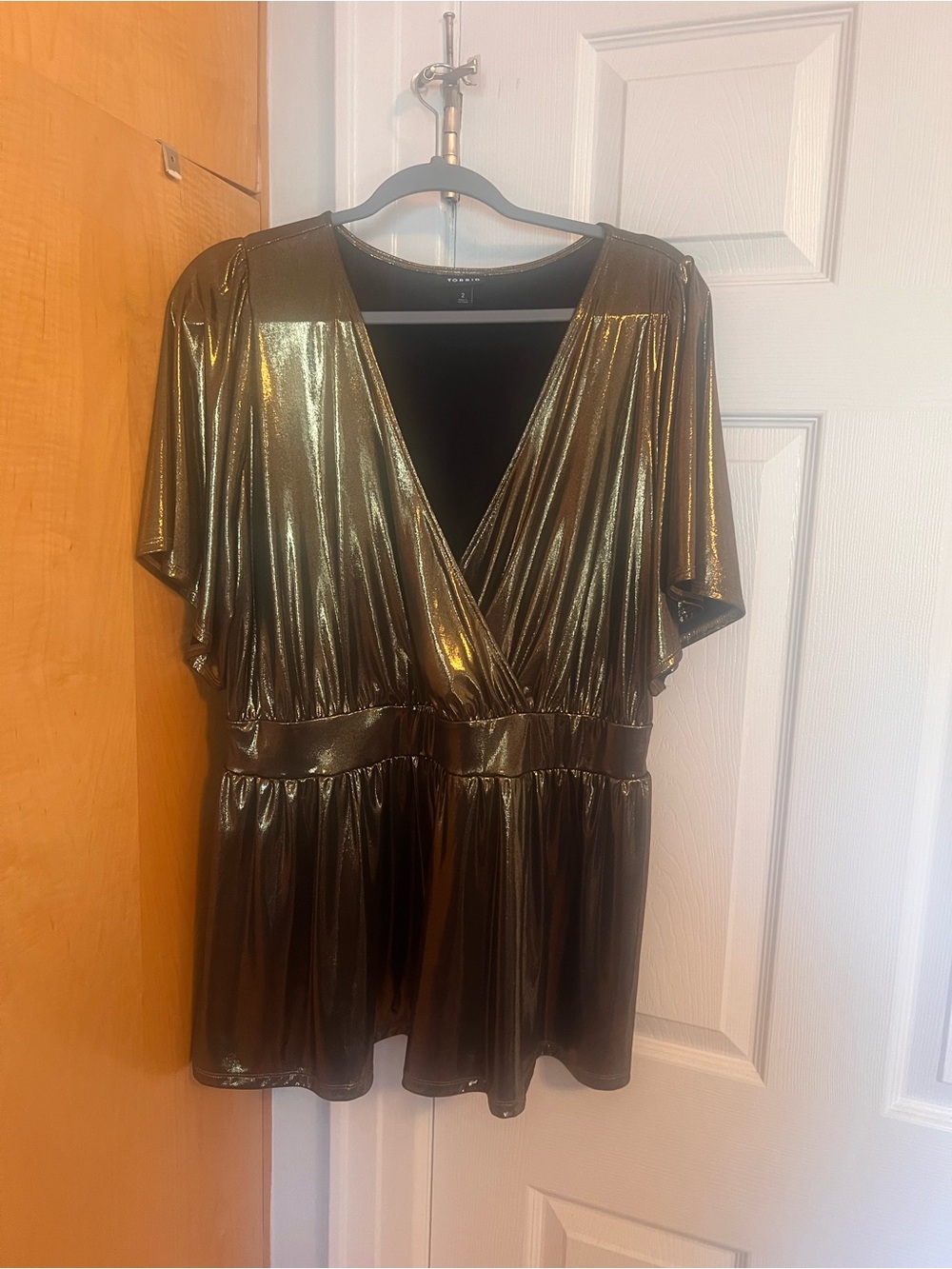 Torrid Liquid Shine Surplice Peplum Top Gold Plus Size 2